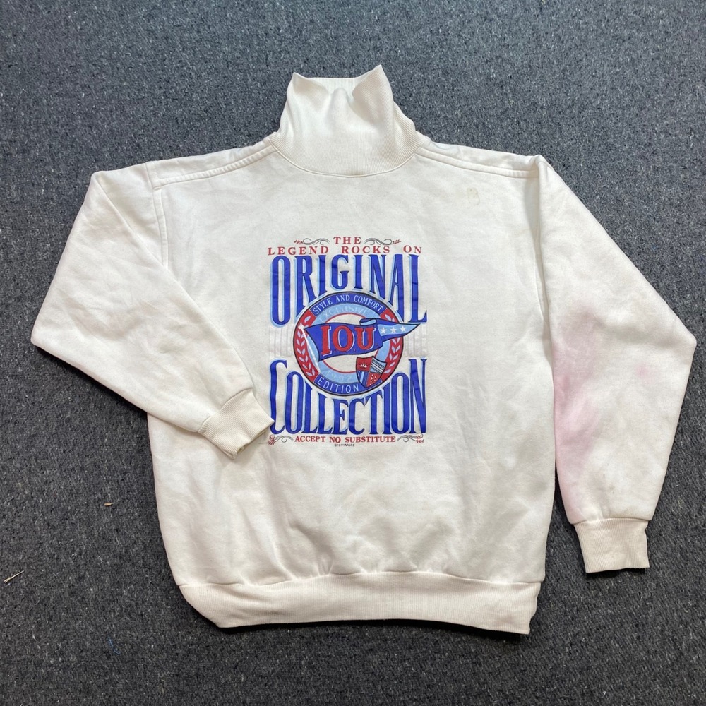 IOU Original Collection Sz M Mens White 90s Skater Mock Neck Graphic Sweatshirt